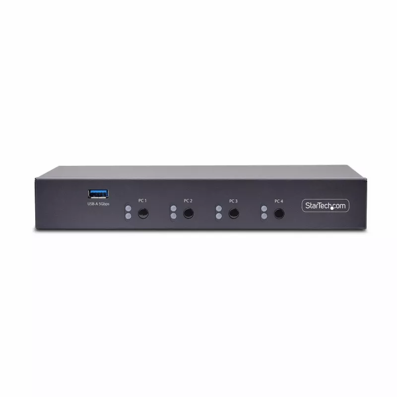 StarTech.com 4-Port KM Switch mit Mausumschaltung, USB-Switch für Tastatur/Maus, 3,5mm/USB Audio, Peripherie-Sharing für 4 Computer, TAA-konform