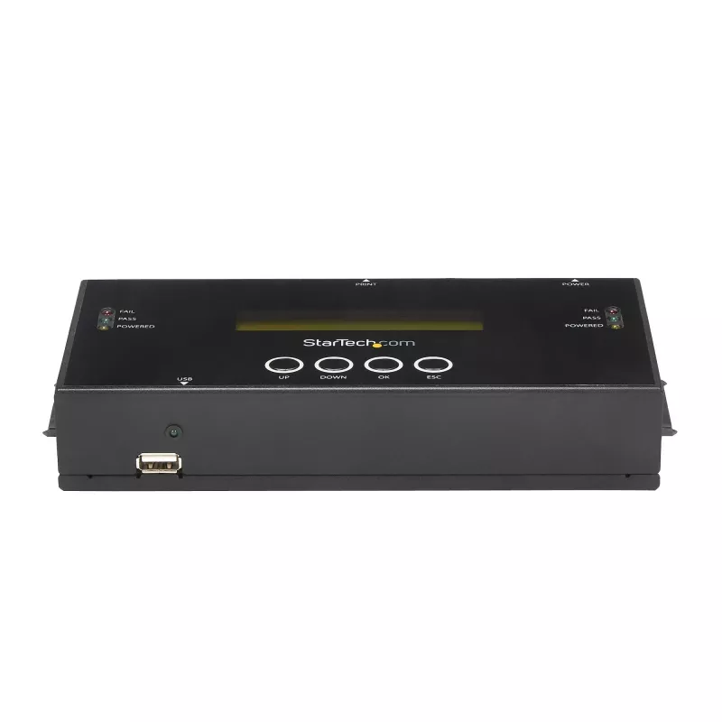 StarTech.com 1:1 Standalone-Festplatten-Duplizierer und -Löscher, SAS- und SATA-HDD/SSD-Kloner/Kopierer, Festplatten-Duplizierer und -Sanitisierer, LCD-Anzeige, TAA-konform