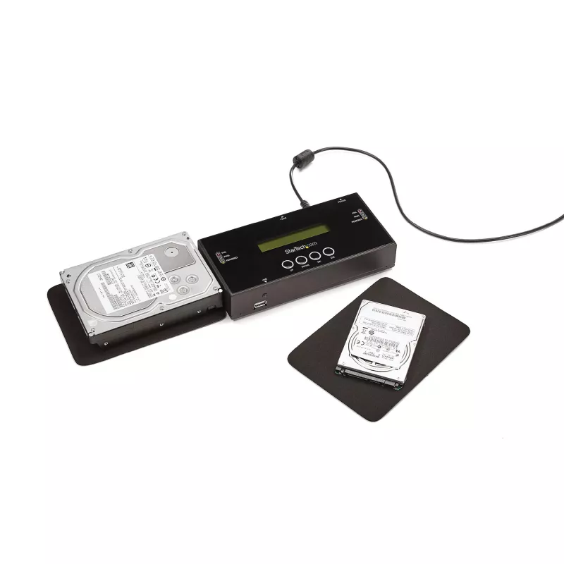 StarTech.com 1:1 Standalone-Festplatten-Duplizierer und -Löscher, SAS- und SATA-HDD/SSD-Kloner/Kopierer, Festplatten-Duplizierer und -Sanitisierer, LCD-Anzeige, TAA-konform
