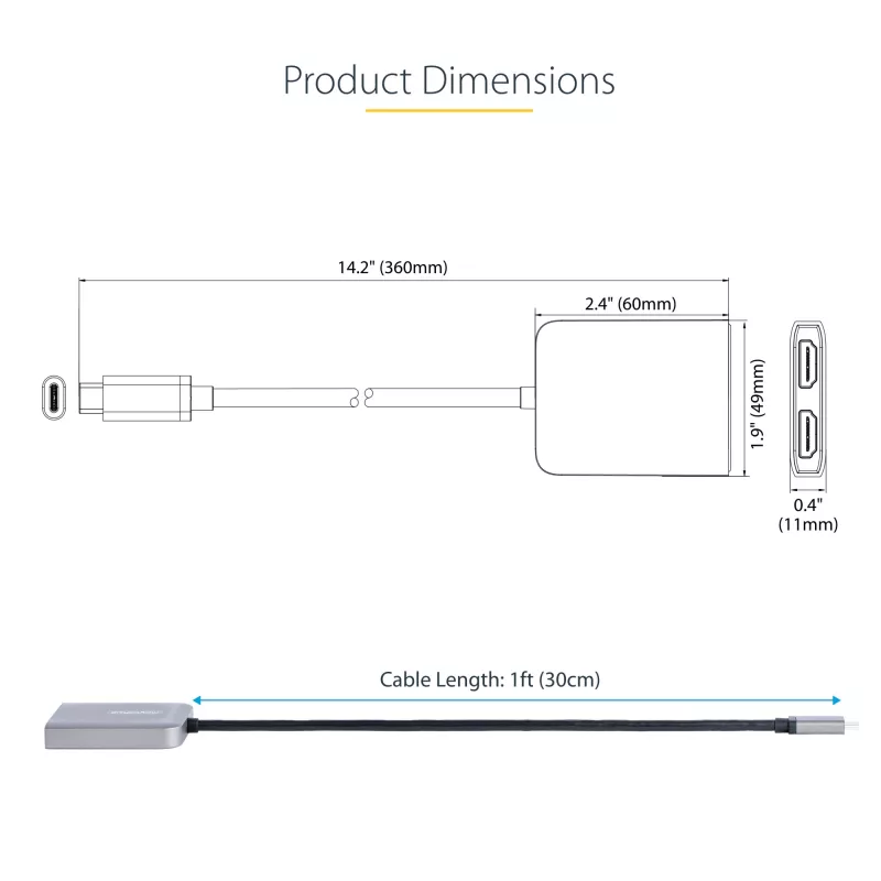 StarTech.com USB-C auf Dual HDMI MST HUB - Dual HDMI 4K 60Hz - USB Typ C Multi-Monitor-Adapter für Laptop mit 30cm Kabel - DP 1.4 Multi-Stream Transport Hub - USB-C auf HDMI Splitter