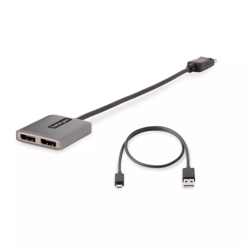 StarTech.com 2-Port DisplayPort MST Hub, Dual 4K 60Hz, DP auf 2x DisplayPort Monitor Adapter, DP 1.4 Multi-Monitor Video Adapter, 30 cm integriertes Kabel, USB mit Strom versorgt, nur Windows