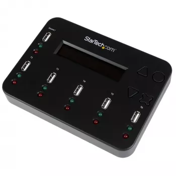 StarTech.com Standalone 1-auf-5 USB-Stick-Duplikator und -Löscher, Multi-USB-Flash-Laufwerk-Kopierer, System- und Datei- sowie Ganzlaufwerkskopie mit 1,5 GB/min, Einzel- und 3-Pass-Löschung, LCD-Anzeige – TAA