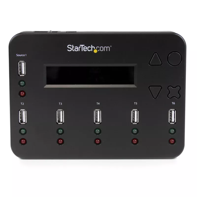 StarTech.com Standalone 1-auf-5 USB-Stick-Duplikator und -Löscher, Multi-USB-Flash-Laufwerk-Kopierer, System- und Datei- sowie Ganzlaufwerkskopie mit 1,5 GB/min, Einzel- und 3-Pass-Löschung, LCD-Anzeige – TAA