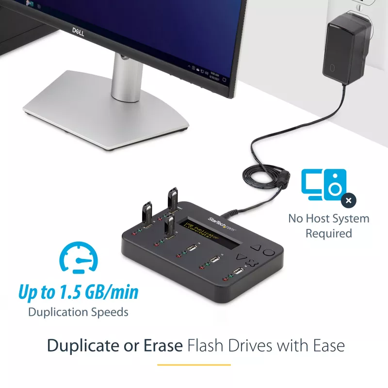 StarTech.com Standalone 1-auf-5 USB-Stick-Duplikator und -Löscher, Multi-USB-Flash-Laufwerk-Kopierer, System- und Datei- sowie Ganzlaufwerkskopie mit 1,5 GB/min, Einzel- und 3-Pass-Löschung, LCD-Anzeige – TAA