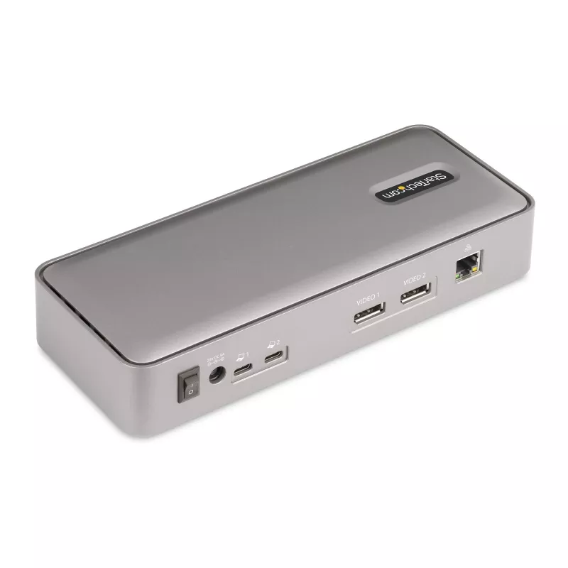 StarTech.com Dual-Laptop USB-C KVM-Dockingstation, Dual-Monitor 4K 60Hz DisplayPort-Dock, 5-Port USB-Hub, GbE, 90W/45W Power Delivery an zwei Laptops, Windows/Mac, 2-Host KVM-Dock - TAA