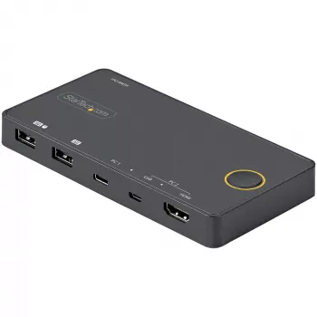 StarTech.com 2-Port Hybrid USB-A + HDMI & USB-C KVM-Switch - Einzelner 4K 60Hz HDMI 2.0 Monitor - Kompakter Desktop- und/oder Laptop-HDMI-KVM-Switch - USB-Bus-betrieben - Thunderbolt 3 kompatibel