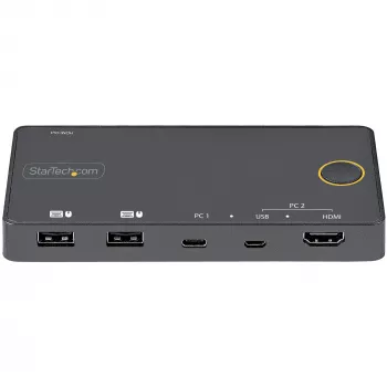 StarTech.com 2-Port Hybrid USB-A + HDMI & USB-C KVM-Switch - Einzelner 4K 60Hz HDMI 2.0 Monitor - Kompakter Desktop- und/oder Laptop-HDMI-KVM-Switch - USB-Bus-betrieben - Thunderbolt 3 kompatibel