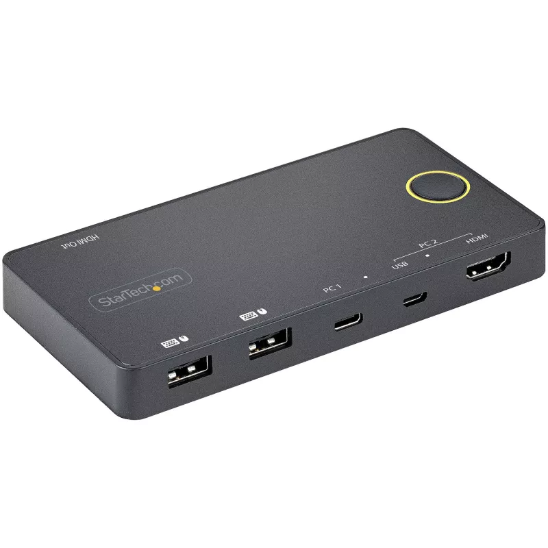 StarTech.com 2-Port Hybrid USB-A + HDMI & USB-C KVM-Switch - Einzelner 4K 60Hz HDMI 2.0 Monitor - Kompakter Desktop- und/oder Laptop-HDMI-KVM-Switch - USB-Bus-betrieben - Thunderbolt 3 kompatibel
