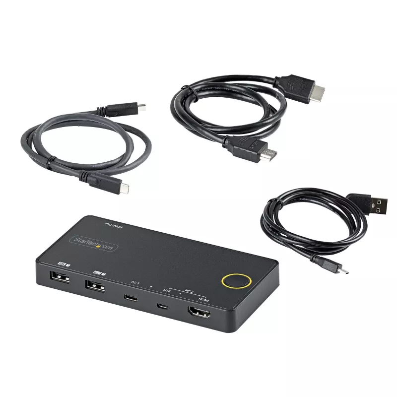 StarTech.com 2-Port Hybrid USB-A + HDMI & USB-C KVM-Switch - Einzelner 4K 60Hz HDMI 2.0 Monitor - Kompakter Desktop- und/oder Laptop-HDMI-KVM-Switch - USB-Bus-betrieben - Thunderbolt 3 kompatibel