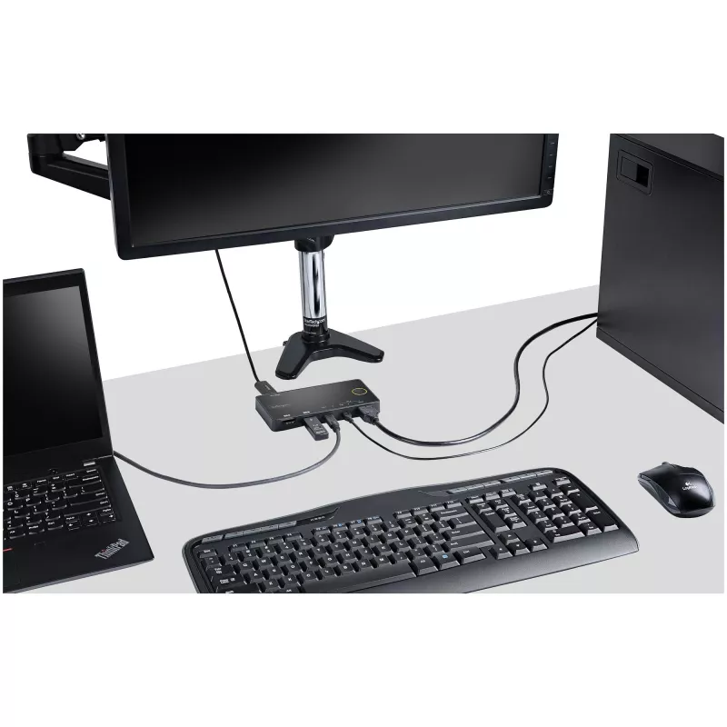 StarTech.com 2-Port Hybrid USB-A + HDMI & USB-C KVM-Switch - Einzelner 4K 60Hz HDMI 2.0 Monitor - Kompakter Desktop- und/oder Laptop-HDMI-KVM-Switch - USB-Bus-betrieben - Thunderbolt 3 kompatibel