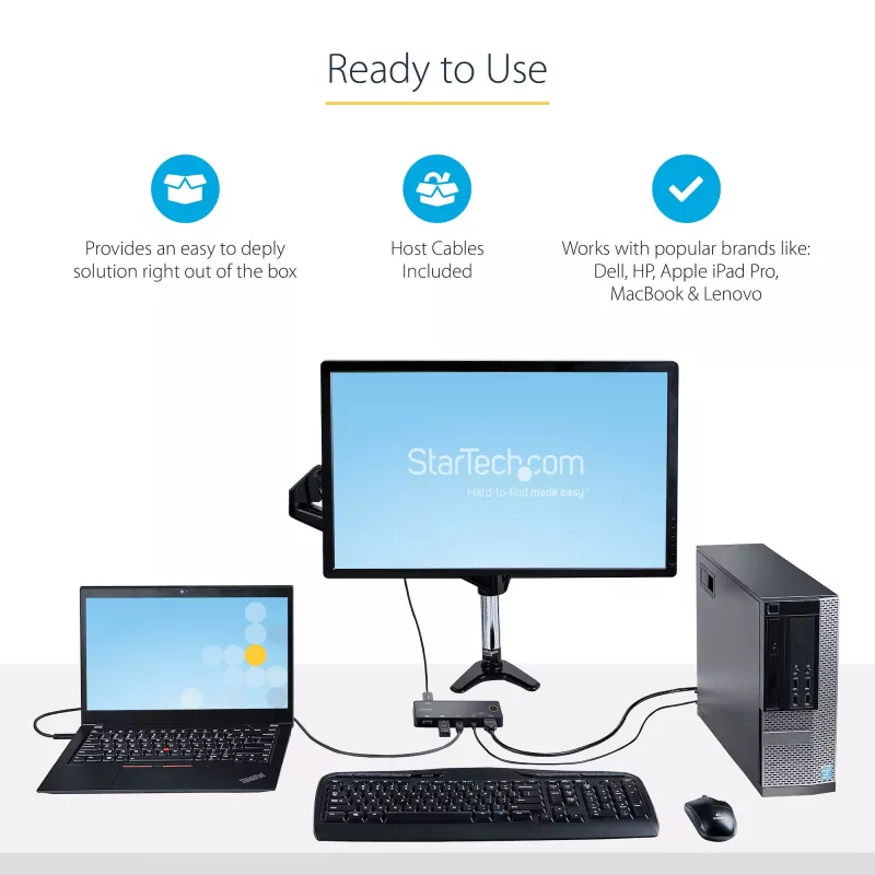 StarTech.com 2-Port Hybrid USB-A + HDMI & USB-C KVM-Switch - Einzelner 4K 60Hz HDMI 2.0 Monitor - Kompakter Desktop- und/oder Laptop-HDMI-KVM-Switch - USB-Bus-betrieben - Thunderbolt 3 kompatibel