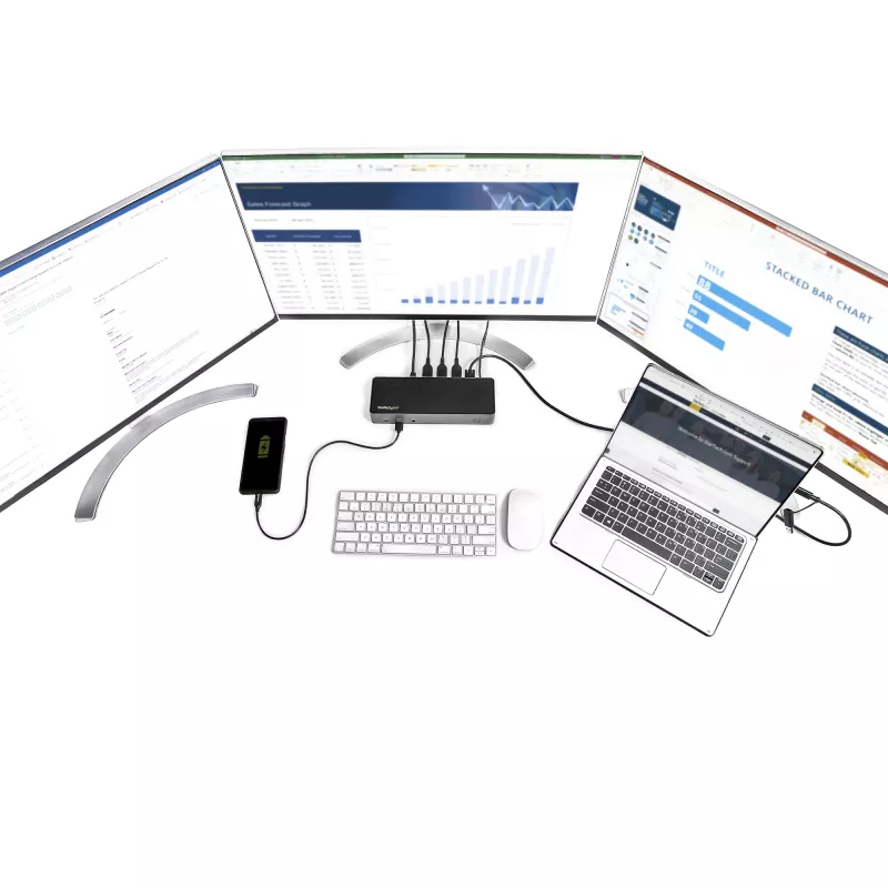 StarTech.com USB-C & USB-A Dock - Hybrid Universal Triple Monitor Laptop Docking Station DisplayPort & HDMI 4K 60Hz - 85W Power Delivery, 6x USB Hub, GbE, Audio - USB 3.1 Gen 2 10Gbps - TAA