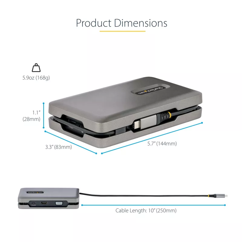 StarTech.com USB-C Dual-Monitor-Multiport-Adapter bis zu 4K 60Hz USB-C DP Alt Mode Videoausgang & HDMI 2.0, oder 1080p VGA, 100W PD Pass-Through, USB Typ-C Mini-Dock, USB-C Dockingstation, MST-Hub