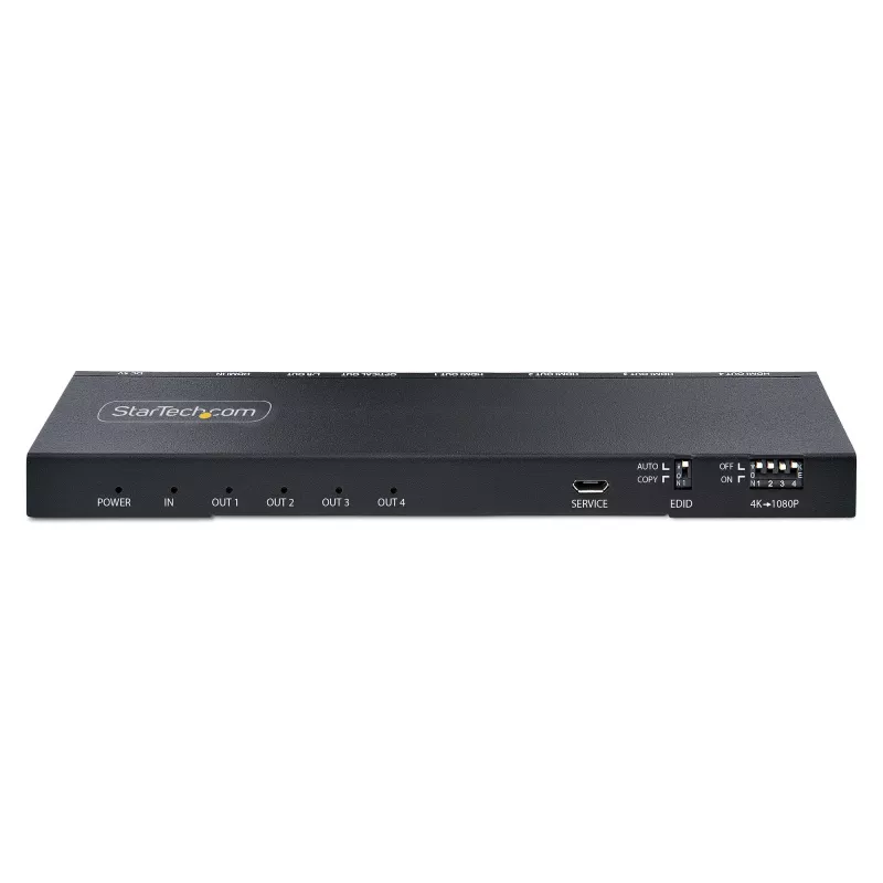 StarTech.com 4-Port HDMI-Splitter, 4K 60Hz HDMI 2.0 Video, 4K HDMI-Splitter mit integriertem Scaler, HDMI-Splitter 1 In 4 Out, 3,5 mm/optischer Audioanschluss, HDMI Anzeige/Ausgangssplitter