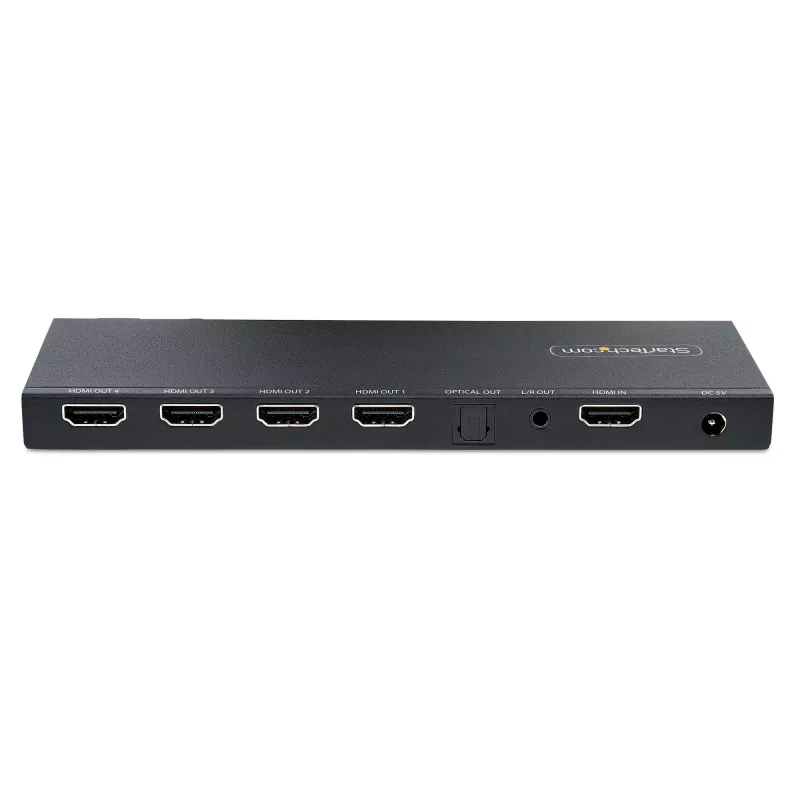 StarTech.com 4-Port HDMI-Splitter, 4K 60Hz HDMI 2.0 Video, 4K HDMI-Splitter mit integriertem Scaler, HDMI-Splitter 1 In 4 Out, 3,5 mm/optischer Audioanschluss, HDMI Anzeige/Ausgangssplitter