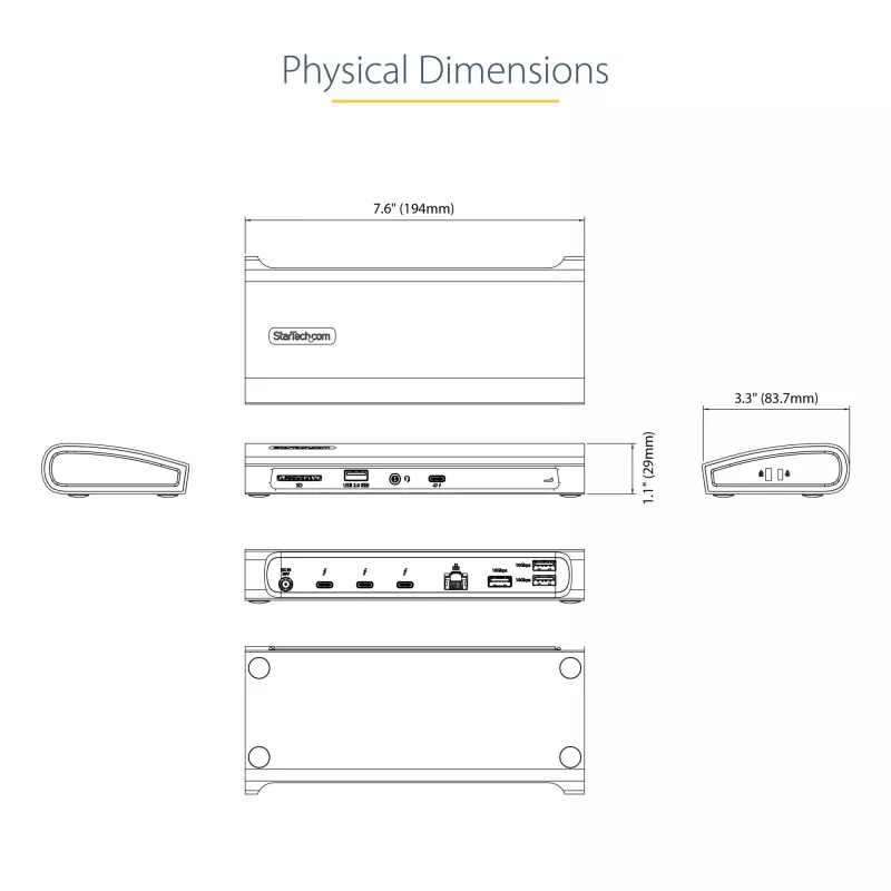StarTech.com Thunderbolt 4 Dock, 96W Power Delivery, Einzel 8K/Dual Monitor 4K 60Hz, 3xTB4/USB4 Anschlüsse, 4xUSB-A, SD, GbE, Thunderbolt 4 Dockingstation für Windows oder TB3 MacBook, 0,8m Kabel