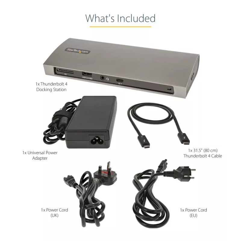 StarTech.com Thunderbolt 4 Dock, 96W Power Delivery, Einzel 8K/Dual Monitor 4K 60Hz, 3xTB4/USB4 Anschlüsse, 4xUSB-A, SD, GbE, Thunderbolt 4 Dockingstation für Windows oder TB3 MacBook, 0,8m Kabel