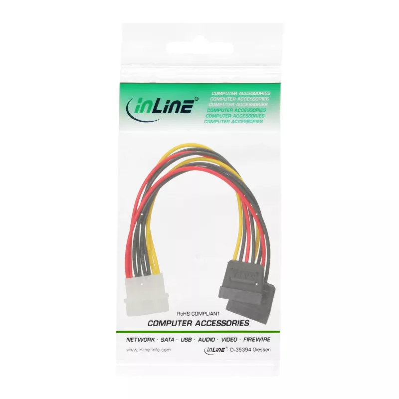 InLine Internes Strom-Y-Kabel 1x 5,25 Zoll / 2x SATA Strom 0,20 m