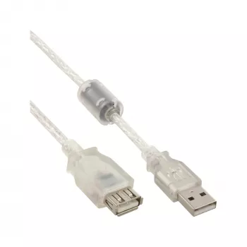 InLine USB 2.0-Verlängerungskabel Typ A M/F, transparent, mit Ferrit, 2 m