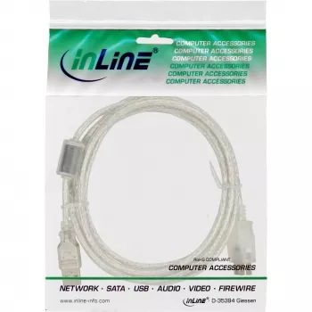 InLine USB 2.0 Verlängerungskabel Typ A M/F, transparent, mit Ferrit, 3m
