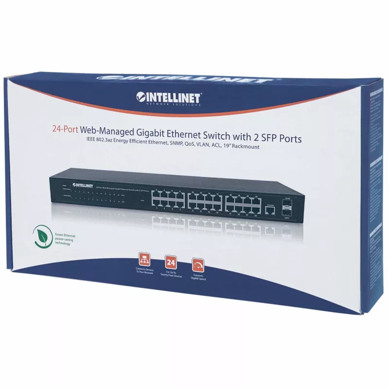 Intellinet 24-Port Netzwerk-Switch, 24 Ports (RJ45), Rackmount, Gigabit, 4 SFP, Ethernet Web-Smart, 10/100/1000 Mbit