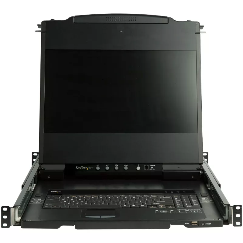 StarTech.com Dual-Rail-Rackmount-KVM-Konsole HD 1080p – Einzelanschluss DVI/VGA KVM mit 17-Zoll-LCD-Monitor für Serverschrank – Voll ausgestattete 1HE-LCD-KVM-Schublade mit Kabeln – USB-Unterstützung – 44230 MTBF