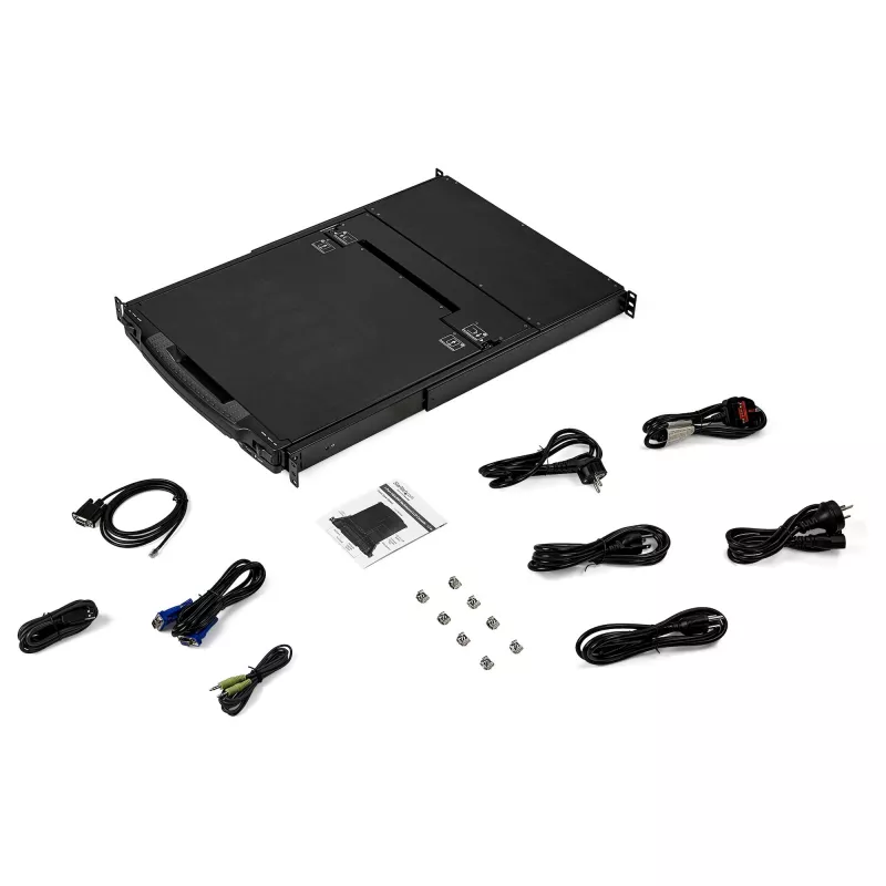 StarTech.com Dual-Rail-Rackmount-KVM-Konsole HD 1080p – Einzelanschluss DVI/VGA KVM mit 17-Zoll-LCD-Monitor für Serverschrank – Voll ausgestattete 1HE-LCD-KVM-Schublade mit Kabeln – USB-Unterstützung – 44230 MTBF