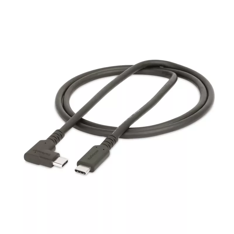 StarTech.com 0,9 m robuster rechtwinkliger USB-C-Kabel, USB 3.2 Gen 2 (10 Gbps), volldatenfähiges USB-C-zu-C-Datenkabel, 4K 60Hz DP Alt-Modus, 100W Power Delivery – 90-Grad-USB-Typ-C-Kabel