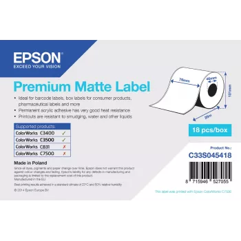 Epson Premium Matte Label Continuous Roll 76 mm x 35 m matt 163 g/m²