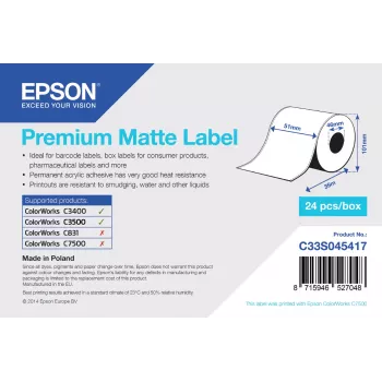 Epson Premium Matte Label - Endlosrolle: 51 mm x 35 m, Matt, 163 g/m², 1 Stk., 118 mm, 108 mm, 59 mm