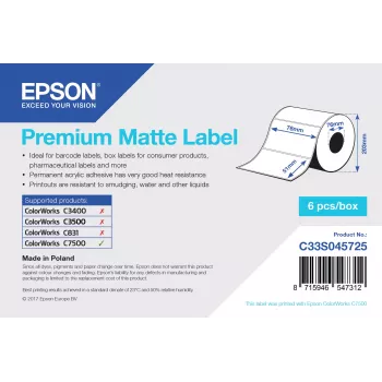 Epson Premium Matte Label - Die-Cut-Rolle: 76 mm x 51 mm, 2310 Etiketten