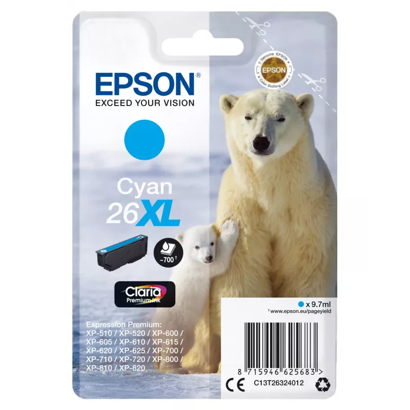 Epson Eisbär Einzelpack Cyan 26XL Claria Premium Ink