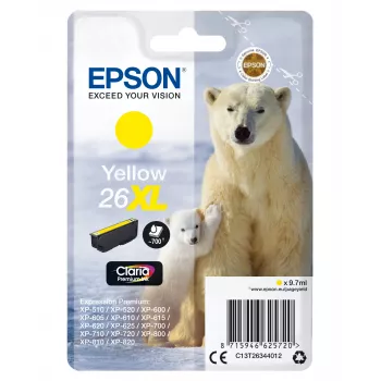 Epson Polar bear Einzelpack Gelb 26XL Claria Premium-Tinte, hohe (XL) Reichweite, Gelb, pigmentbasierte Tinte, 9,7 ml, 1 Stk., 700 Seiten