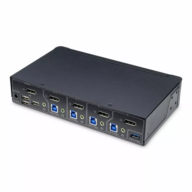 StarTech.com 4-Port DisplayPort KVM-Switch, Einzelner 4K 60Hz Monitor, 6x USB-Anschlüsse, Tasten- & Hotkey-Umschaltung, DisplayPort 1.2, betriebssystemunabhängig, TAA-konform