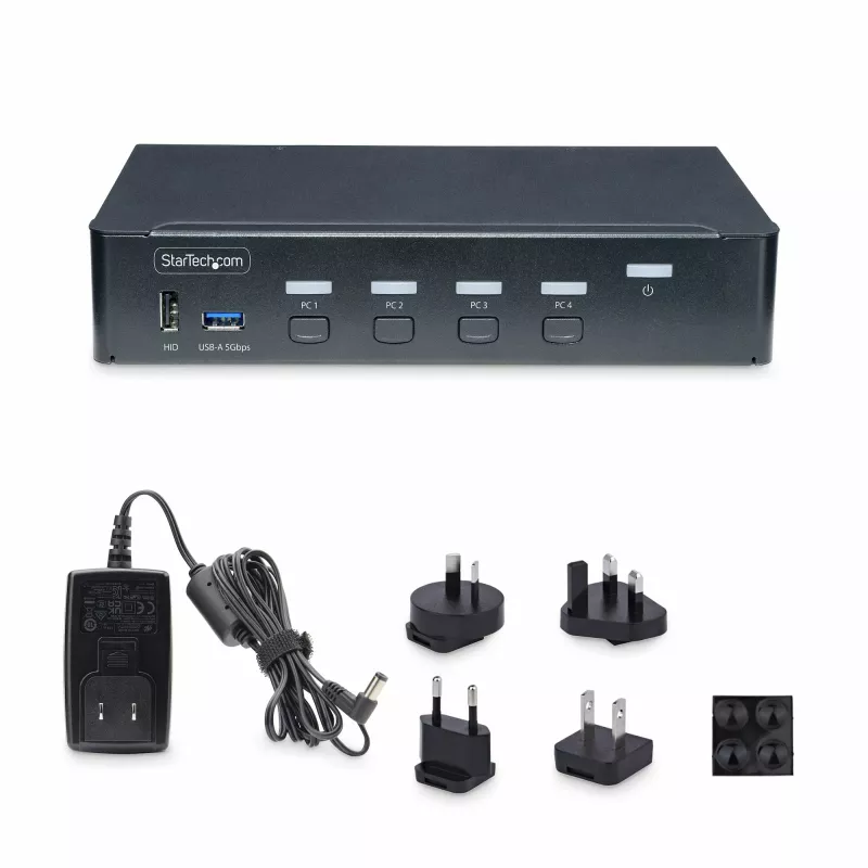 StarTech.com 4-Port DisplayPort KVM-Switch, Einzelner 4K 60Hz Monitor, 6x USB-Anschlüsse, Tasten- & Hotkey-Umschaltung, DisplayPort 1.2, betriebssystemunabhängig, TAA-konform