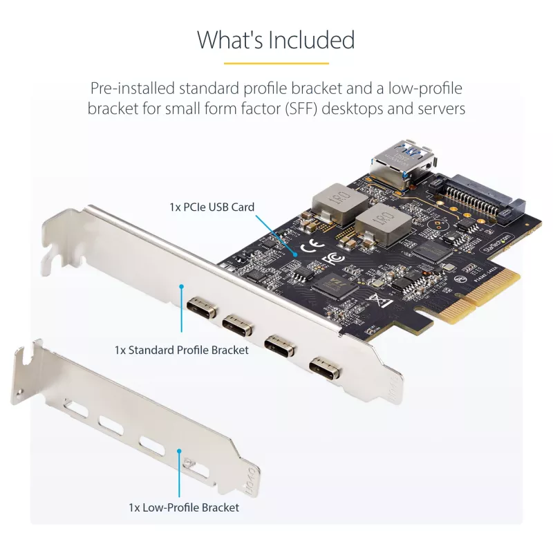 StarTech.com 5-Port USB PCIe-Karte, USB 3.2 10 Gbit/s, PCI Express-Karte mit 4x USB-C-Anschlüssen, 1x interner USB-A-Anschluss, USB PCIe-Controller-Karte, Windows/macOS/Linux