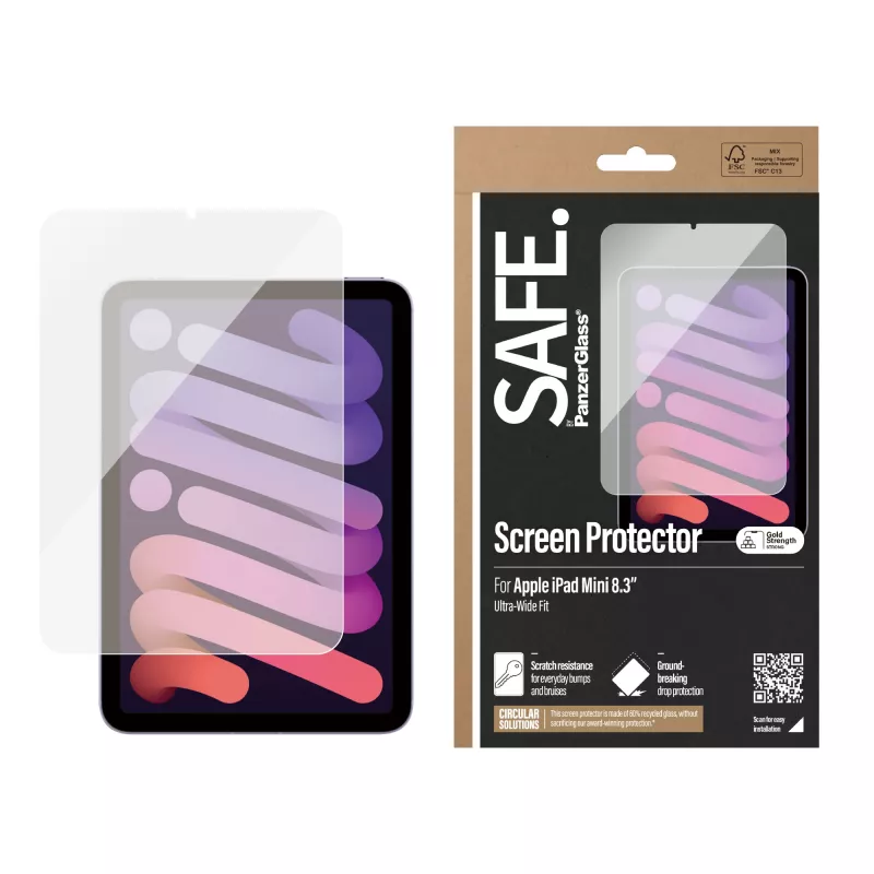 PanzerGlass SAFE. by ® Displayschutzfolie iPad Mini 8,3 inch (2021, 2024) | Ultra-Wide Fit