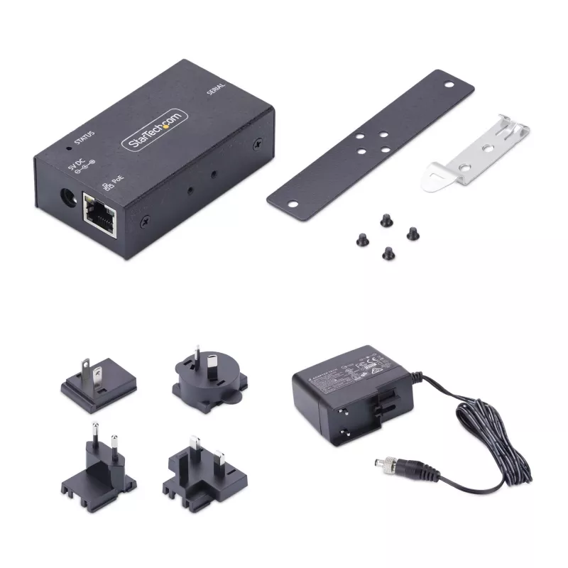 StarTech.com 1-Port Serial zu Ethernet Adapter, 802.3af PoE IP Serieller Geräteserver für entfernte RS232 Geräte, Wand-/DIN-Schienen-montierbar, RJ45 LAN zu DB9 Serieller Konverter, TAA