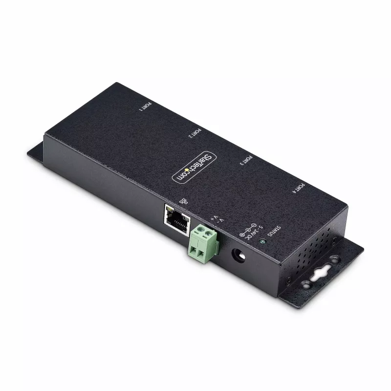 StarTech.com 4-Port Serial zu Ethernet Adapter, IP Serieller Geräteserver für entfernte RS232-Geräte, wand-/hutschienenmontierbar, Metallgehäuse, RJ45 LAN zu DB9 Seriell-Konverter