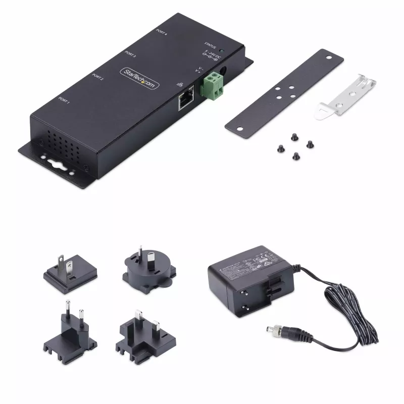 StarTech.com 4-Port Serial zu Ethernet Adapter, IP Serieller Geräteserver für entfernte RS232-Geräte, wand-/hutschienenmontierbar, Metallgehäuse, RJ45 LAN zu DB9 Seriell-Konverter