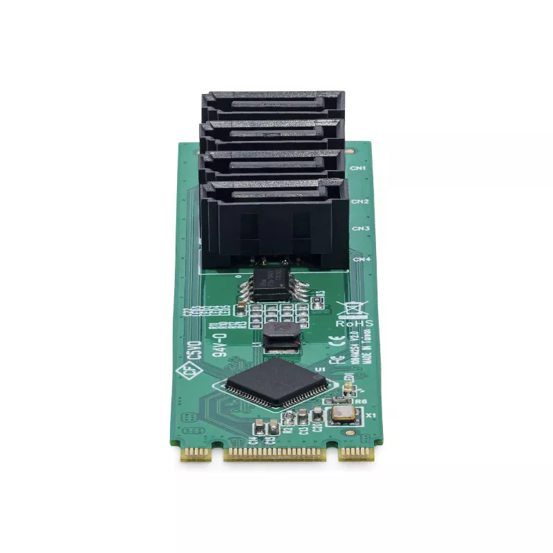 StarTech.com 4-Port M.2-zu-SATA-Adapterkarte, M.2 PCIe 3.0-zu-SATA-Festplatten-/SSD-Erweiterungskarte, ASM1064-Chipsatz, M.2 NVMe auf 4x HDD/SSD für Windows/macOS/Linux