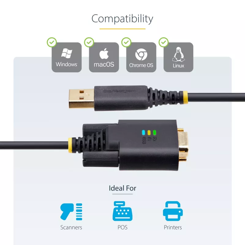 StarTech.com 2m USB-zu-Seriell-Adapterkabel, COM-Erhalt, austauschbare Schrauben/Muttern, USB-A auf DB9 RS232, FTDI IC, ESD-Schutz, Windows/macOS/Linux