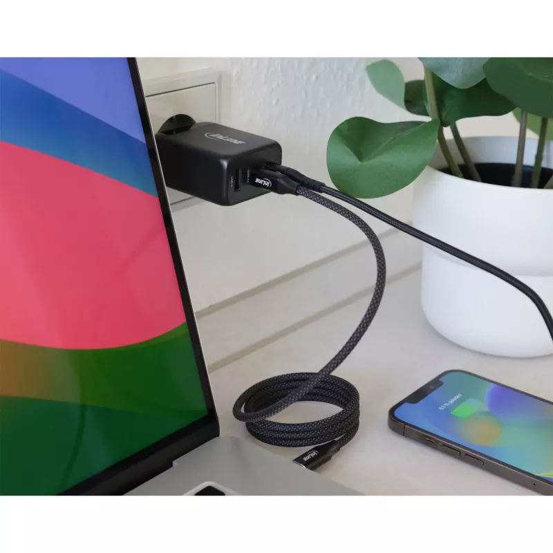 InLine USB PD power supply, GaN charger, 3-port, Dual USB-C + USB-A, 65W