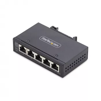 StarTech.com 5-Port Unmanaged Industrial Network Switch, 100/1000 Ethernet, DIN-Schienen-/Wandmontage, Robustes IP30 Gigabit Switch, -40 °F bis 167 °F, 9–60 V DC, TAA-konform