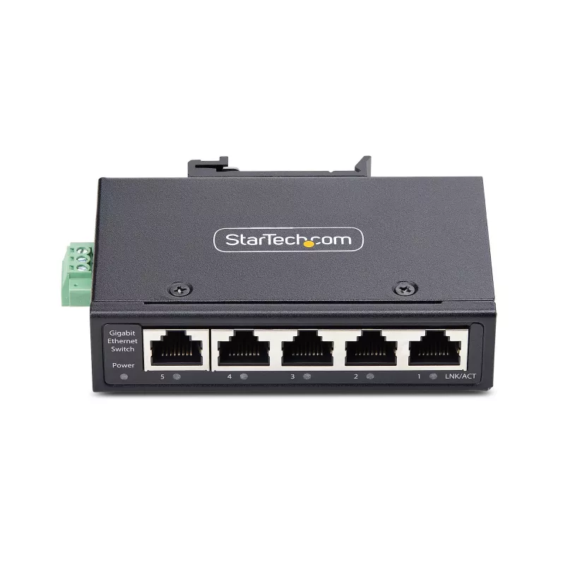 StarTech.com 5-Port Unmanaged Industrial Network Switch, 100/1000 Ethernet, DIN-Schienen-/Wandmontage, Robustes IP30 Gigabit Switch, -40 °F bis 167 °F, 9–60 V DC, TAA-konform