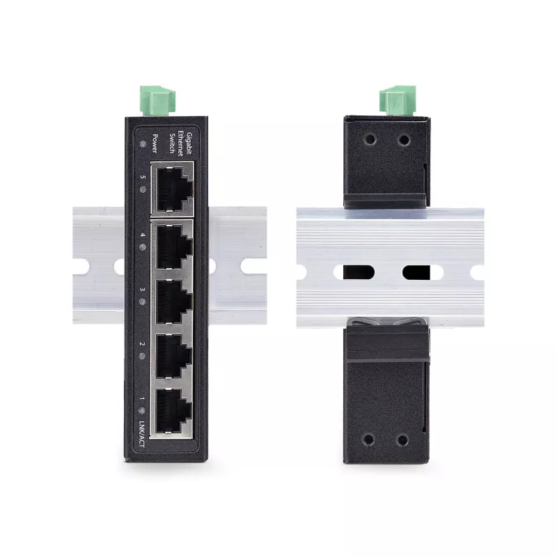 StarTech.com 5-Port Unmanaged Industrial Network Switch, 100/1000 Ethernet, DIN-Schienen-/Wandmontage, Robustes IP30 Gigabit Switch, -40 °F bis 167 °F, 9–60 V DC, TAA-konform