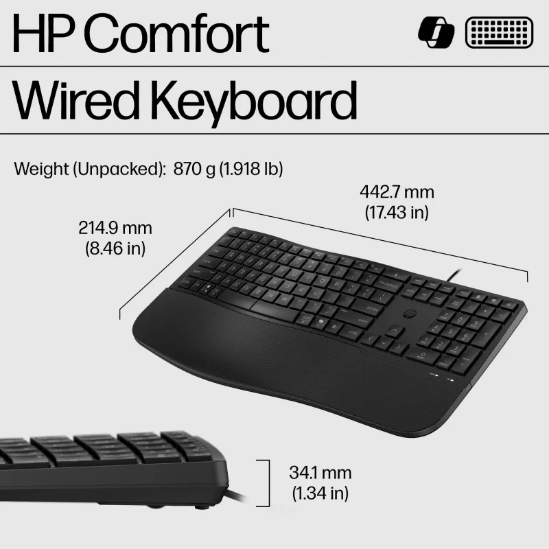 HP 485 Comfort Kabelgebundene Tastatur Full-Size USB Membrane mit Handballenauflage