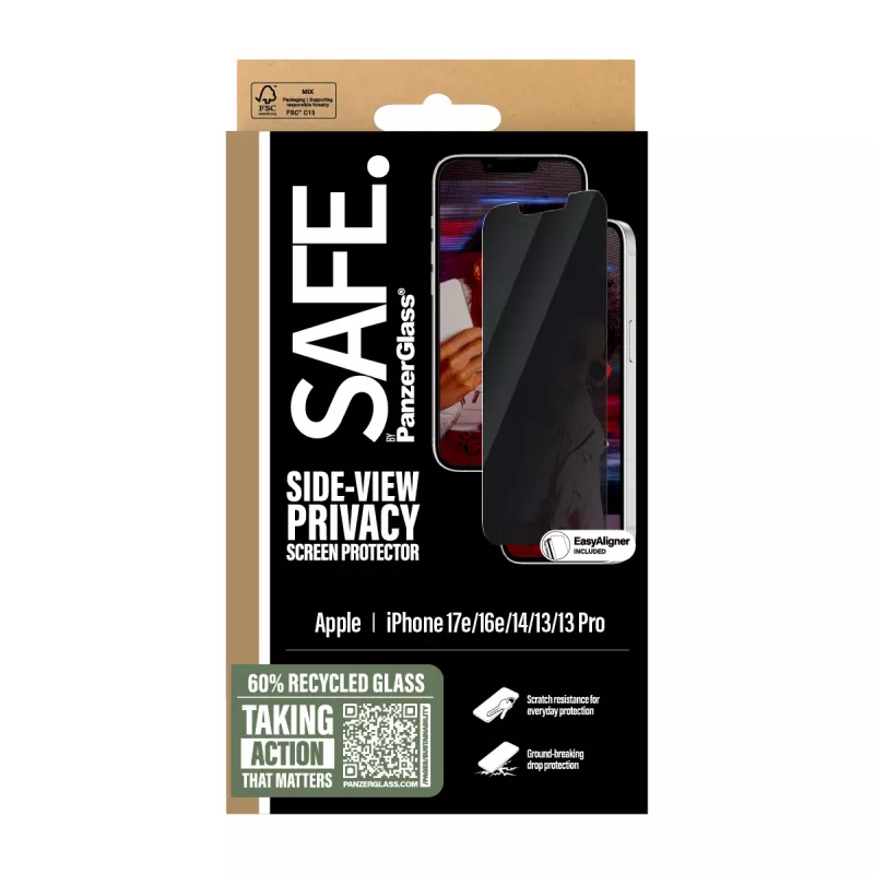 PanzerGlass SAFE. by ® Blickschutz-Displayschutzfolie iPhone 17e | 16e | 14 | 13 | 13 Pro | Ultra-Wide Fit mit EasyAligner