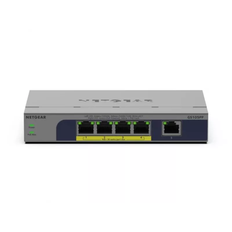NETGEAR GS105PP Unmanaged Gigabit Ethernet (10/100/1000) Power over Ethernet (PoE) Desktop/Wandmontage Grau