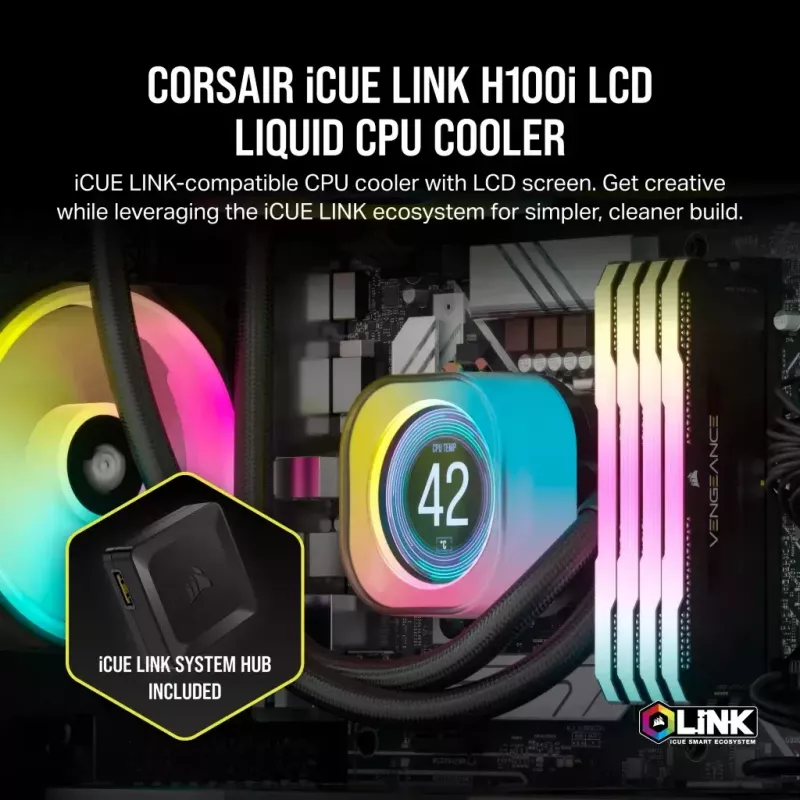 Corsair iCUE LINK H100i LCD RGB AiO-Wasserkühlung für CPU, 240 mm